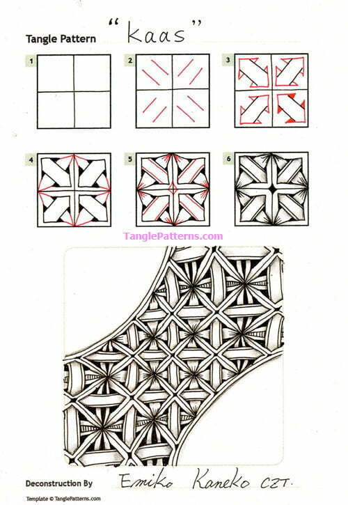 How to draw the Zentangle pattern Kaas, tangle and deconstruction by Emiko Kaneko. Image copyright the artist and used with permission, ALL RIGHTS RESERVED.
