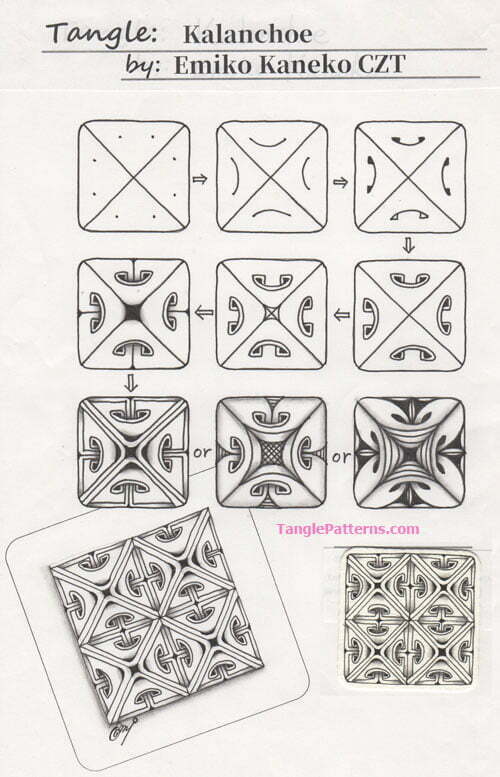 How to draw the Zentangle pattern Kalanchoe, tangle and deconstruction by Emiko Kaneko. Image copyright the artist and used with permission, ALL RIGHTS RESERVED.