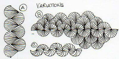 Variations of Vicki Murray's KANDYSNAKE tangle pattern
