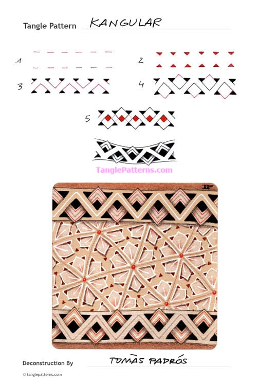 How to draw the Zentangle pattern Kangular, tangle and deconstruction by Tomàs Padrós. Image copyright the artist and used with permission, ALL RIGHTS RESERVED.