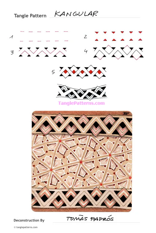 How to draw the Zentangle pattern Kangular, tangle and deconstruction by Tomàs Padrós. Image copyright the artist and used with permission, ALL RIGHTS RESERVED. How to draw the Zentangle pattern Kangular, tangle and deconstruction by Tomàs Padrós. Image copyright the artist and used with permission, ALL RIGHTS RESERVED.