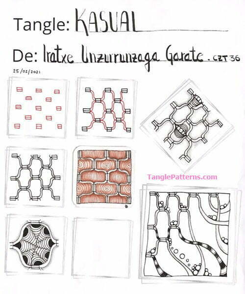 How to draw the Zentangle pattern Kasual, tangle and deconstruction by Iratxe Unzurrunzaga Garate. Image copyright the artist and used with permission, ALL RIGHTS RESERVED.