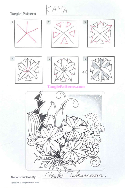 How to draw the Zentangle pattern Kaya, tangle and deconstruction by Yuko Takamasu. Image copyright the artist and used with permission, ALL RIGHTS RESERVED.