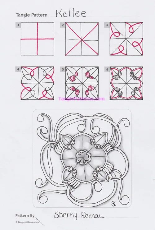 How to draw the Zentangle pattern Kellee, tangle and deconstruction by Sherry Rennau. Image copyright the artist and used with permission, ALL RIGHTS RESERVED. How to draw the Zentangle pattern Kellee, tangle and deconstruction by Sherry Rennau. Image copyright the artist and used with permission, ALL RIGHTS RESERVED.
