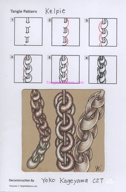 How to draw the Zentangle pattern Kelpie, tangle and deconstruction by Yoko Kageyama. Image copyright the artist and used with permission, ALL RIGHTS RESERVED. How to draw the Zentangle pattern Kelpie, tangle and deconstruction by Yoko Kageyama. Image copyright the artist and used with permission, ALL RIGHTS RESERVED.