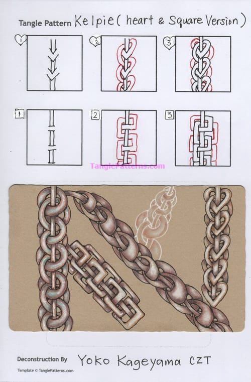How to draw the Zentangle pattern Kelpie, tangle and deconstruction by Yoko Kageyama. Image copyright the artist and used with permission, ALL RIGHTS RESERVED.