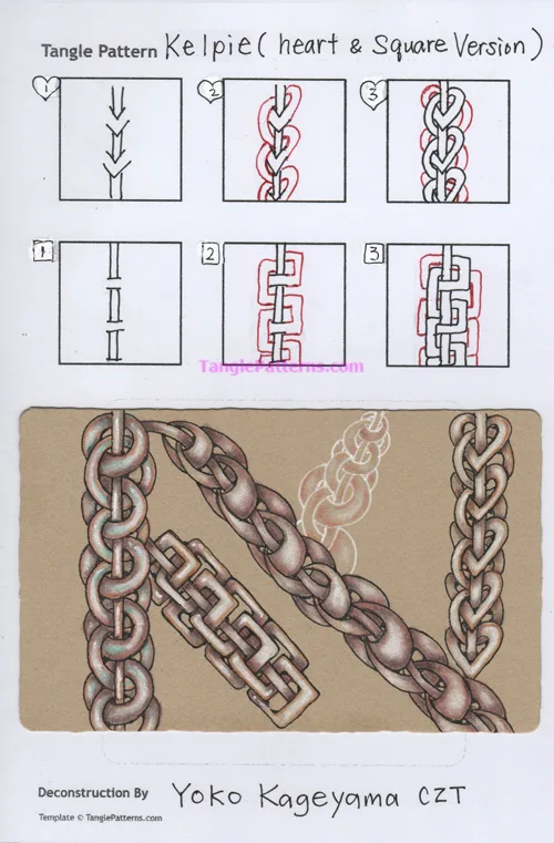 How to draw the Zentangle pattern Kelpie, tangle and deconstruction by Yoko Kageyama. Image copyright the artist and used with permission, ALL RIGHTS RESERVED. How to draw the Zentangle pattern Kelpie, tangle and deconstruction by Yoko Kageyama. Image copyright the artist and used with permission, ALL RIGHTS RESERVED.