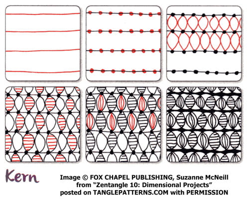 How to draw the Zentangle pattern Kern, tangle by and deconstruction by Suzanne McNeill. Image copyright the artist and used with permission, ALL RIGHTS RESERVED.
