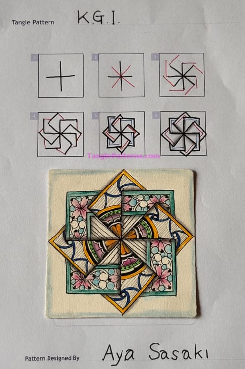 How to draw the Zentangle pattern KGI, tangle and deconstruction by Aya Sasaki. Image copyright the artist and used with permission, ALL RIGHTS RESERVED. How to draw the Zentangle pattern KGI, tangle and deconstruction by Aya Sasaki. Image copyright the artist and used with permission, ALL RIGHTS RESERVED.