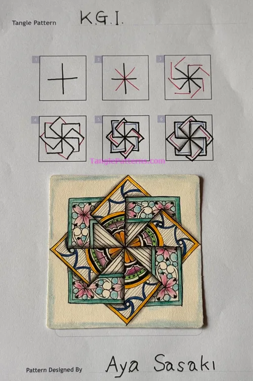 How to draw the Zentangle pattern KGI, tangle and deconstruction by Aya Sasaki. Image copyright the artist and used with permission, ALL RIGHTS RESERVED.