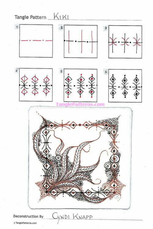 How to draw the Zentangle pattern Kiki, tangle and deconstruction by Cyndi Knapp. Image copyright the artist and used with permission, ALL RIGHTS RESERVED.