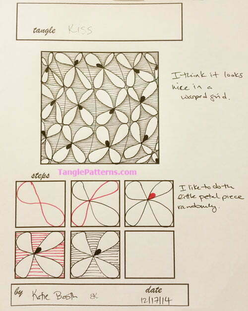 How to draw the Zentangle pattern Kiss, tangle and deconstruction by Katie Booth. Image copyright the artist and used with permission, ALL RIGHTS RESERVED.
