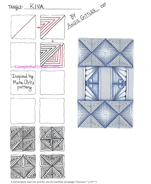 How to draw the Zentangle pattern Kiva, tangle and deconstruction by Angie Gittles. Image copyright the artist and used with permission, ALL RIGHTS RESERVED.