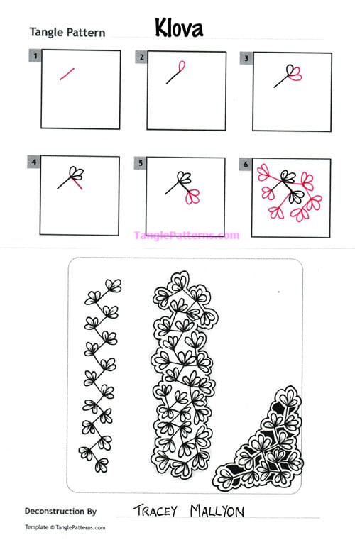 How to draw the Zentangle pattern Klova, tangle and deconstruction by Tracey Mallyon. Image copyright the artist and used with permission, ALL RIGHTS RESERVED.