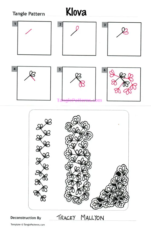 How to draw the Zentangle pattern Klova, tangle and deconstruction by Tracey Mallyon. Image copyright the artist and used with permission, ALL RIGHTS RESERVED. How to draw the Zentangle pattern Klova, tangle and deconstruction by Tracey Mallyon. Image copyright the artist and used with permission, ALL RIGHTS RESERVED.