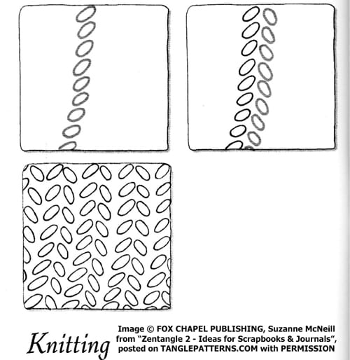 How to draw the Zentangle pattern Knitting, tangle and deconstruction by Suzanne McNeill. Image copyright Suzanne McNeill and Fox Chapel Publishing and used with permission, ALL RIGHTS RESERVED. How to draw the Zentangle pattern Knitting, tangle and deconstruction by Suzanne McNeill. Image copyright Suzanne McNeill and Fox Chapel Publishing and used with permission, ALL RIGHTS RESERVED.