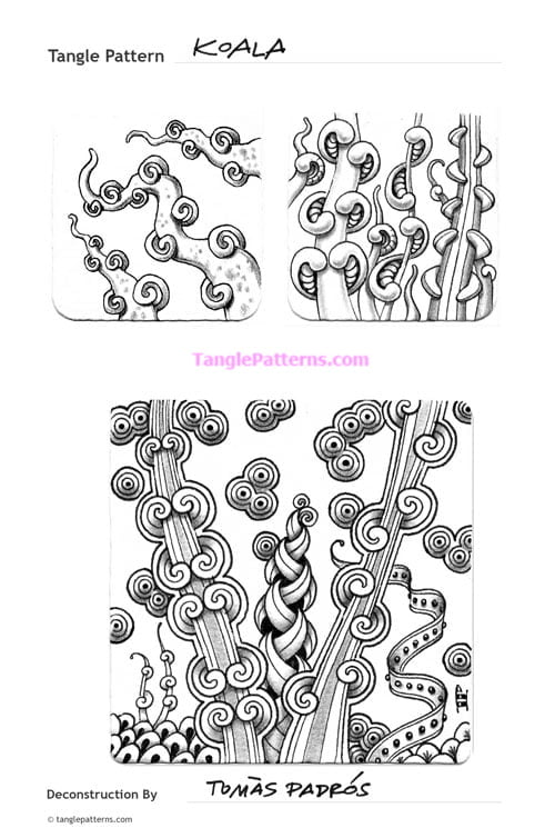 How to draw the Zentangle pattern Koala, tangle and deconstruction by Tomàs Padrós. Image copyright the artist and used with permission, ALL RIGHTS RESERVED.