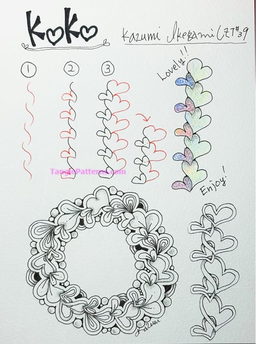 How to draw the Zentangle pattern Koko, tangle and deconstruction by Kazumi Ikegami. Image copyright the artist and used with permission, ALL RIGHTS RESERVED.