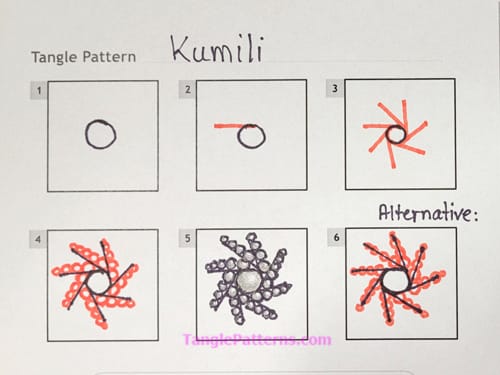 How to draw the Zentangle pattern Kumili, tangle and deconstruction by Indrani Novello. Image copyright the artist and used with permission, ALL RIGHTS RESERVED.