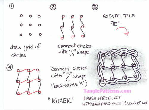 How to draw the Zentangle pattern Kuzek, tangle and deconstruction by Laura Harms. Image copyright the artist and used with permission, ALL RIGHTS RESERVED.