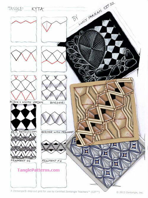 How to draw the Zentangle pattern Kyta, tangle and deconstruction by Lucy Farran. Image copyright the artist and used with permission, ALL RIGHTS RESERVED.