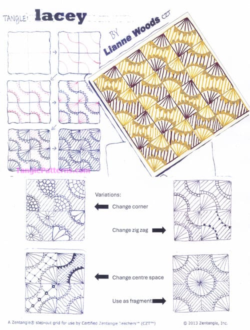 How to draw the Zentangle pattern Lacey, tangle and deconstruction by Lianne Woods. Image copyright the artist and used with permission, ALL RIGHTS RESERVED.