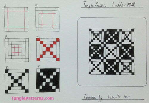 How to draw the Zentangle pattern Ladder, tangle and deconstruction by Hsin-Ya Hsu. Image copyright the artist and used with permission, ALL RIGHTS RESERVED.