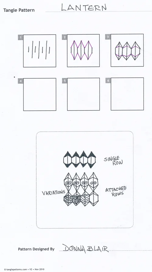 Steps for Donna Blair's "Lantern" tangle pattern Steps for Donna Blair's "Lantern" tangle pattern
