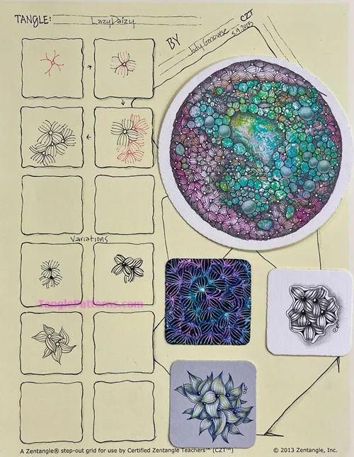 How to draw the Zentangle pattern LazyDaizy, tangle and deconstruction by Jody Genovese. Image copyright the artist and used with permission, ALL RIGHTS RESERVED. How to draw the Zentangle pattern LazyDaizy, tangle and deconstruction by Jody Genovese. Image copyright the artist and used with permission, ALL RIGHTS RESERVED.