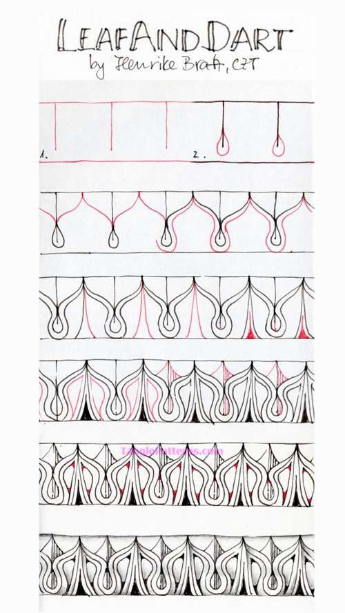 How to draw the Zentangle pattern LeafAndDart, tangle and deconstruction by Henrike Bratz. Image copyright the artist and used with permission, ALL RIGHTS RESERVED.