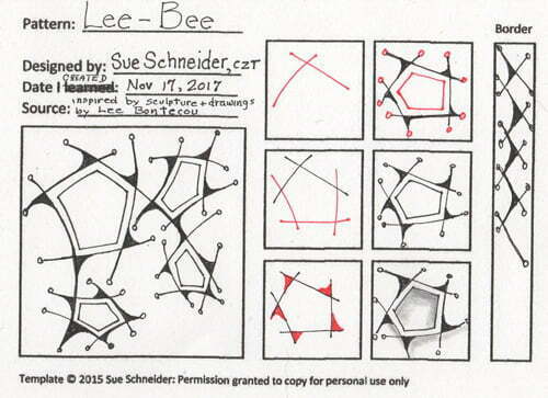How to draw the Zentangle pattern Lee-Bee, tangle and deconstruction by Sue Schneider. Image copyright the artist and used with permission, ALL RIGHTS RESERVED.