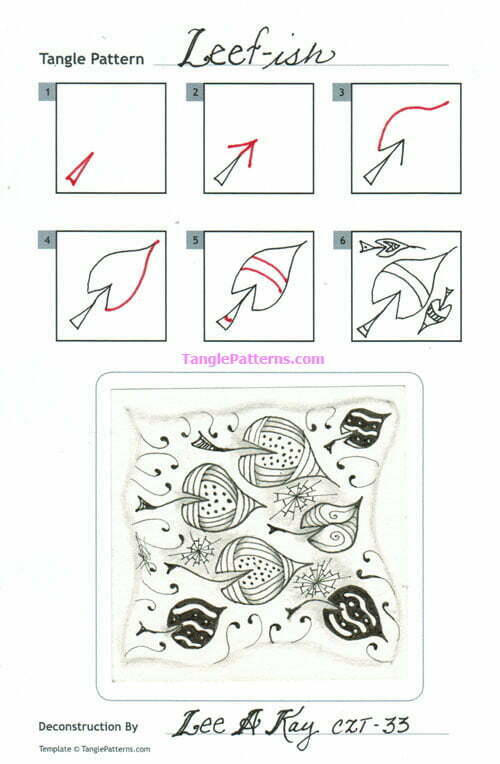 How to draw the Zentangle pattern Leef-ish, tangle and deconstruction by Lee Kay. Image copyright the artist and used with permission, ALL RIGHTS RESERVED.