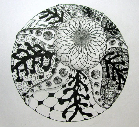 A Zentangle® by Jo Newsham using her Limpitz tangle pattern.