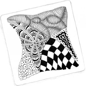 My name (Linda) in a Zentangle®, using tangles with names starting with the letters of my name. Click this Zentangle to learn more.