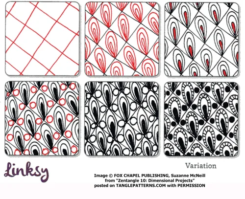 How to draw the Zentangle pattern Linksy, tangle and deconstruction by Suzanne McNeill. Image copyright the artist and used with permission, ALL RIGHTS RESERVED.