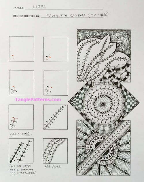 How to draw the Zentangle pattern Lisba, tangle and deconstruction by Sanyukta Saxena. Image copyright the artist and used with permission, ALL RIGHTS RESERVED.