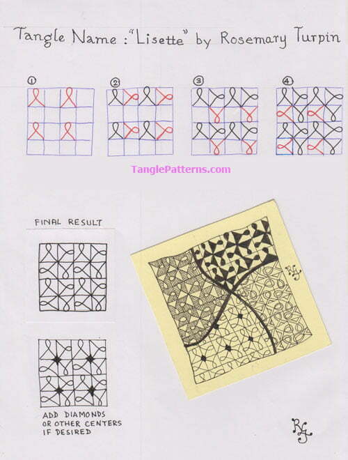 How to draw the Zentangle pattern Lisette, tangle and deconstruction by Rosemary Turpin. Image copyright the artist and used with permission, ALL RIGHTS RESERVED.