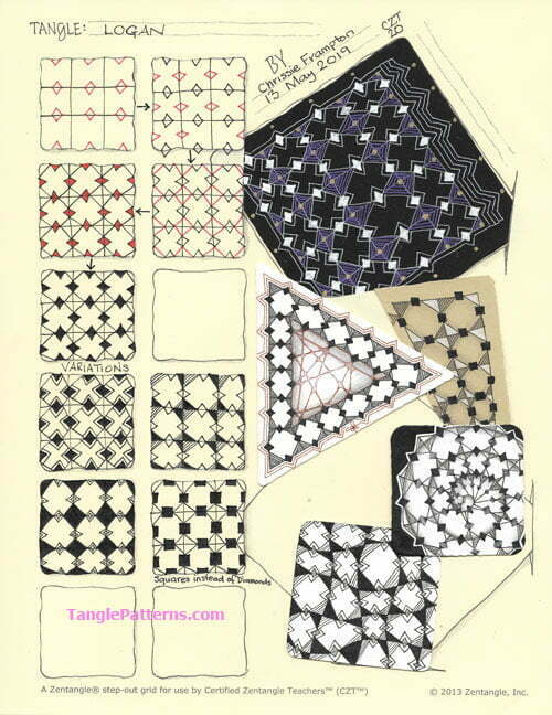 How to draw the Zentangle pattern Logan, tangle and deconstruction by Chrissie Frampton. Image copyright the artist and used with permission, ALL RIGHTS RESERVED.