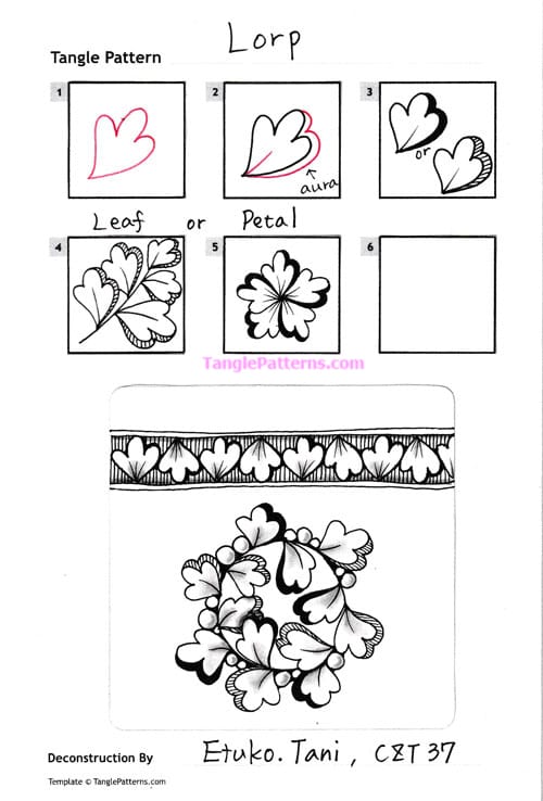 How to draw the Zentangle pattern Lorp, tangle and deconstruction by Etuko Tani. Image copyright the artist and used with permission, ALL RIGHTS RESERVED.