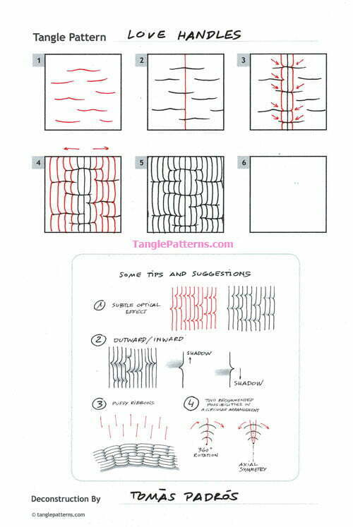 How to draw the Zentangle pattern Love Handles, tangle and deconstruction by Tomàs Padrós. Image copyright the artist and used with permission, ALL RIGHTS RESERVED.