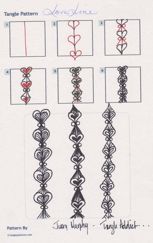 Steps for Judy Murphy's Love Line tangle pattern