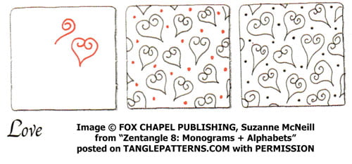 How to draw the Zentangle pattern Love, tangle and deconstruction by Suzanne McNeill. Image copyright Fox Chapel Publishing and Suzanne McNeill and used with permission, ALL RIGHTS RESERVED.