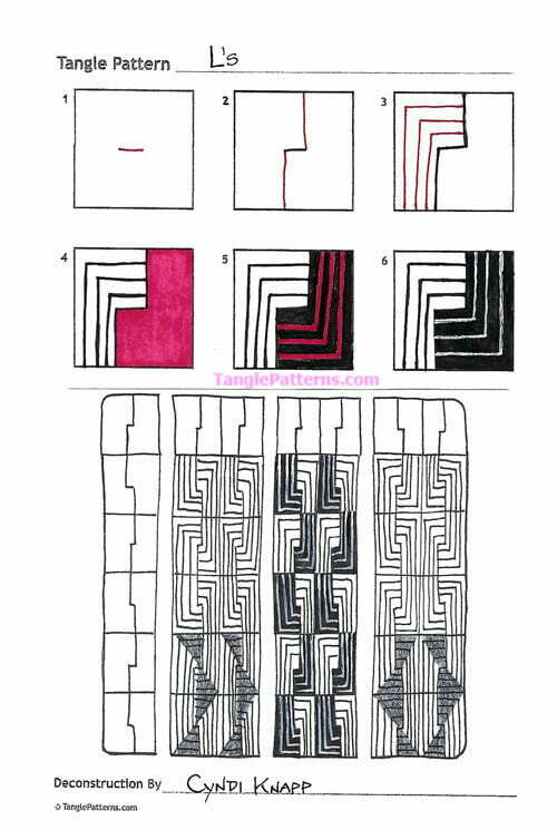 How to draw the Zentangle pattern L's, tangle and deconstruction by Cyndi Knapp. Image copyright the artist and used with permission, ALL RIGHTS RESERVED.