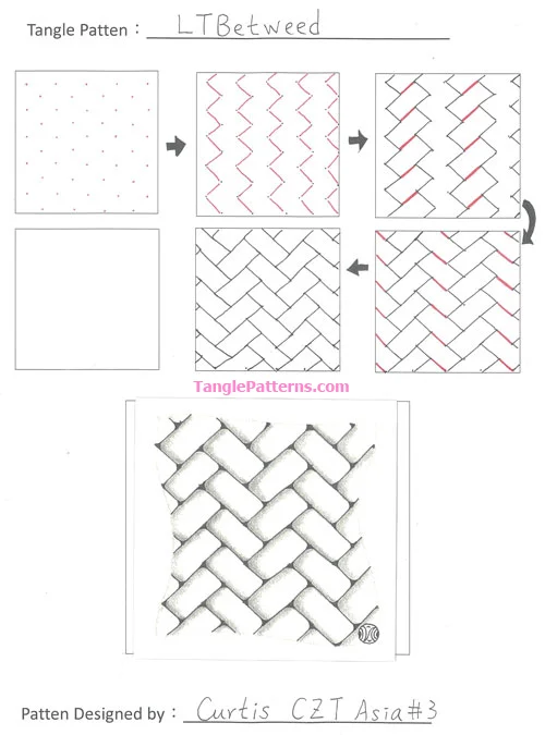 How to draw the Zentangle pattern LTBetweed, tangle and deconstruction by Curtis Hwang. Image copyright the artist and used with permission, ALL RIGHTS RESERVED. How to draw the Zentangle pattern LTBetweed, tangle and deconstruction by Curtis Hwang. Image copyright the artist and used with permission, ALL RIGHTS RESERVED.