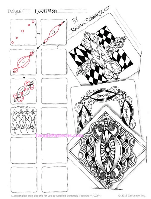 How to draw the Zentangle pattern LuvUMost, tangle and deconstruction by Rachael Schwartz. Image copyright the artist and used with permission, ALL RIGHTS RESERVED. How to draw the Zentangle pattern LuvUMost, tangle and deconstruction by Rachael Schwartz. Image copyright the artist and used with permission, ALL RIGHTS RESERVED.