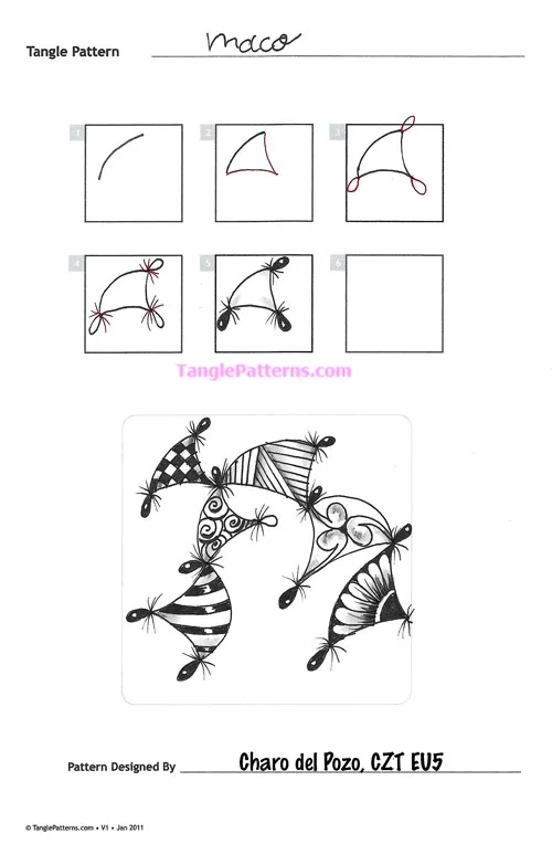 How to draw the Zentangle pattern Maco, tangle and deconstruction by Chary del Pozo. Image copyright the artist and used with permission, ALL RIGHTS RESERVED.