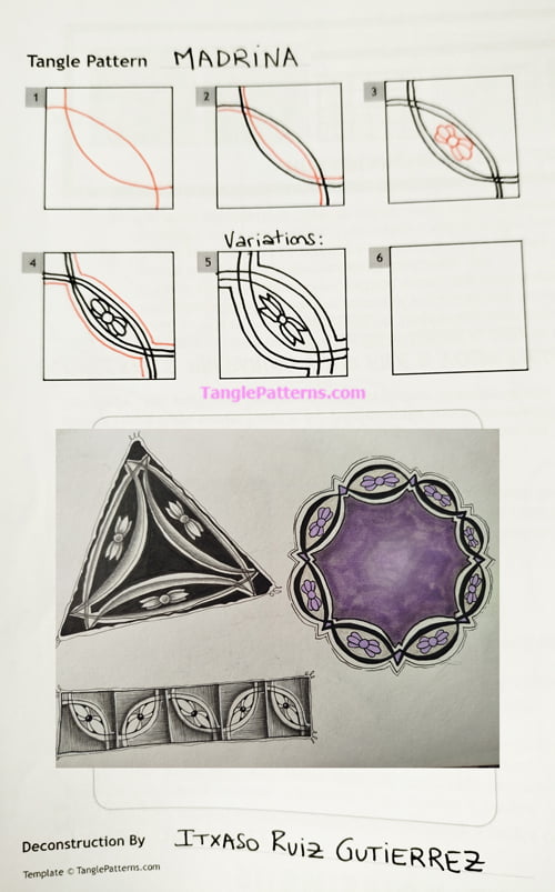 How to draw the Zentangle pattern Madrina, tangle and deconstruction by Itxaso Ruiz. Image copyright the artist and used with permission, ALL RIGHTS RESERVED.