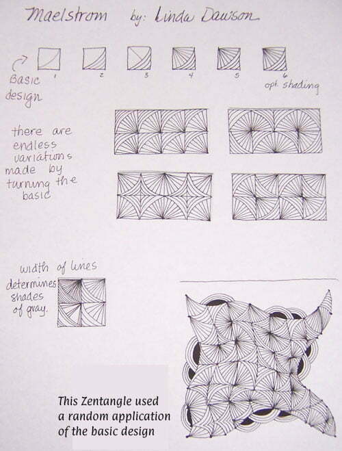 Steps for drawing Linda Dawson's Maelstrom tangle pattern