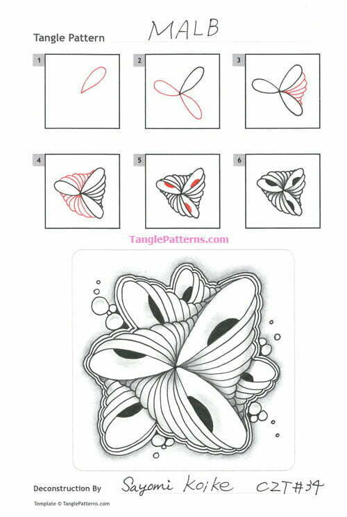 How to draw the Zentangle pattern Malb, tangle and deconstruction by Sayomi Koike. Image copyright the artist and used with permission, ALL RIGHTS RESERVED.