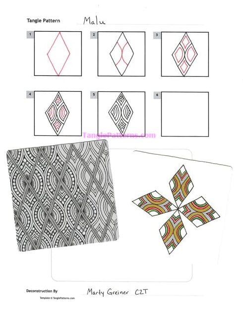 How to draw the Zentangle pattern Malu, tangle and deconstruction by Marty Greiner. Image copyright the artist and used with permission, ALL RIGHTS RESERVED.